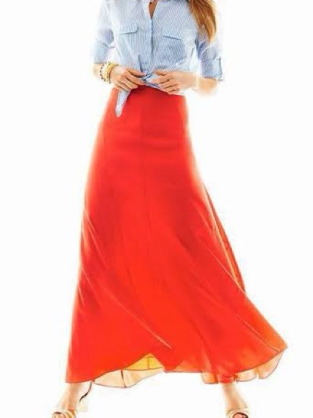 Flowing Orange Maxi Skirt for Women